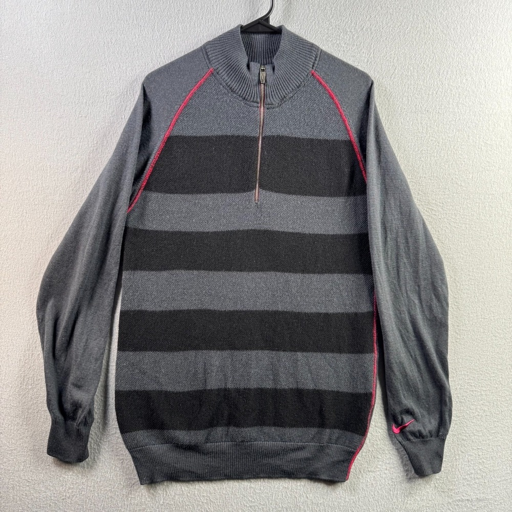 Nike Golf Sweater Mens Gray 1/4 Zip Pullover Wool Blend‎ Striped